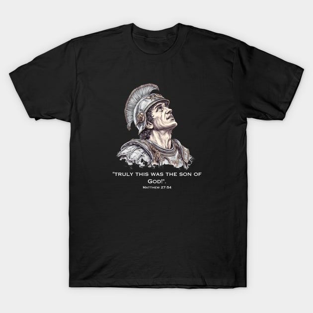 Roman Soldier Looking at Jesus on the Cross T-Shirt by Kicker Creations